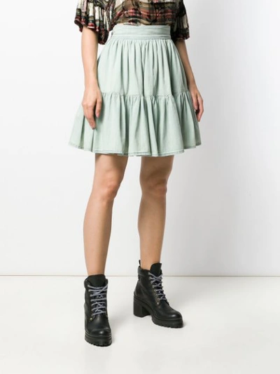 Shop Miu Miu Tiered Denim Skirt In Green