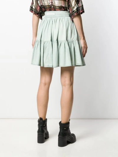 Shop Miu Miu Tiered Denim Skirt In Green