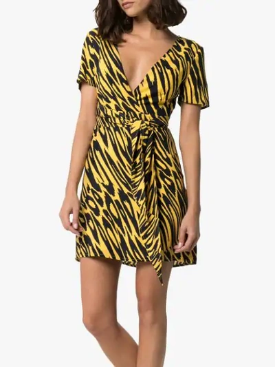 Shop Double Rainbouu Tiger Print Tie-back Mini Dress In Yellow