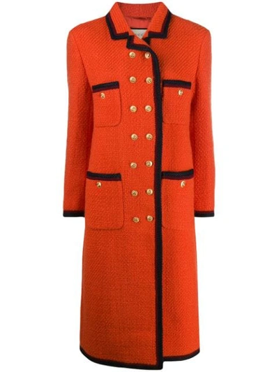 Shop Gucci Double-breasted Tweed Coat In Orange