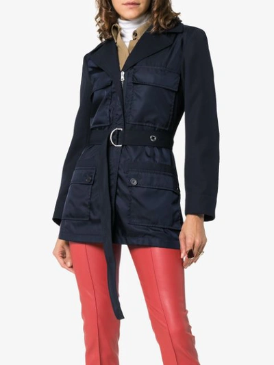 Shop Chloé Four Pocket Belted Virgin Wool Blend Utility Jacket In Blue