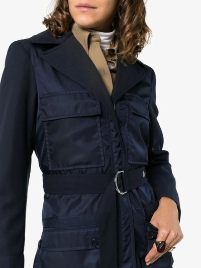 Shop Chloé Four Pocket Belted Virgin Wool Blend Utility Jacket In Blue