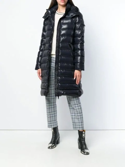 Shop Moncler Midi Padded Coat In Blue