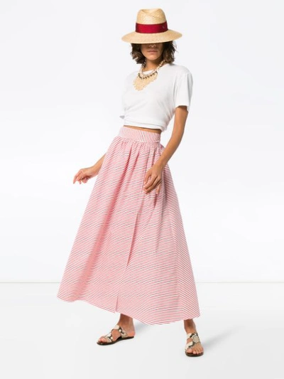 Shop Mara Hoffman Katherine Stripe Print Cotton Flared Skirt - White