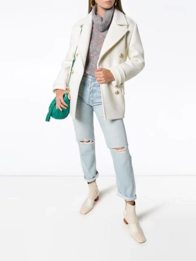 Shop Balmain Double-breasted Coat In White