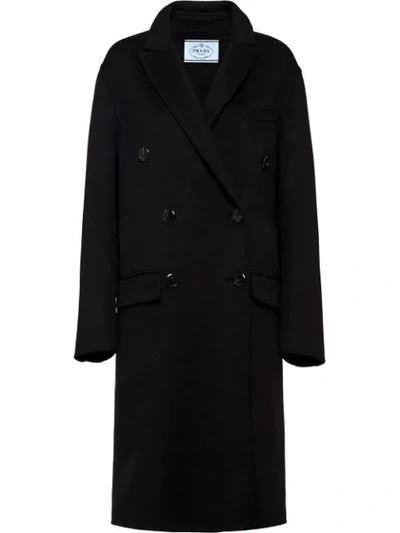 Shop Prada Double Cashgora Coat In Black