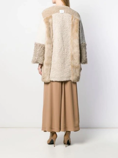 Shop Stella Mccartney Fur Free Fur Zip-up Patched Jacket In Neutrals
