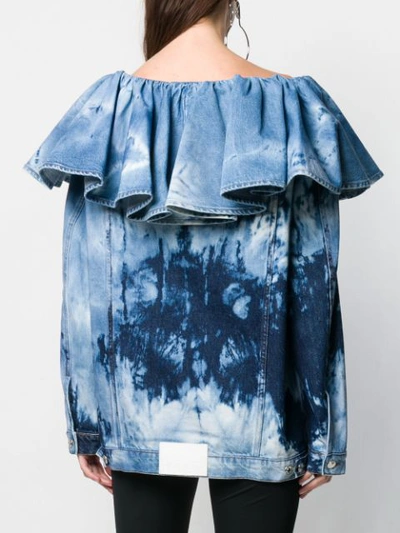 Shop Msgm Ruffled Neck Denim Jacket In Blue