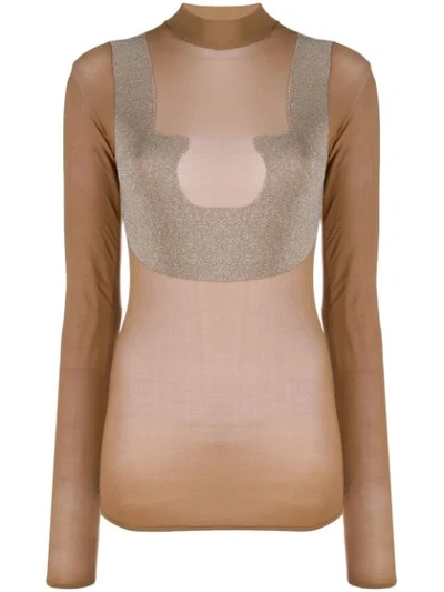 Shop Courrèges Sheer High Neck T-shirt In Brown