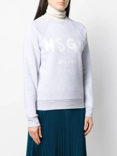 Shop Msgm Logo Print Crew Neck Sweater In Grey