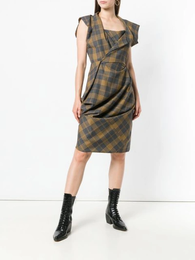 Shop Vivienne Westwood Plaid Asymmetric Dress In Grey