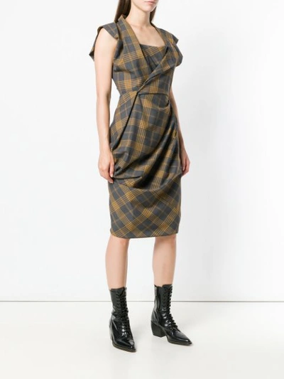 Shop Vivienne Westwood Plaid Asymmetric Dress In Grey