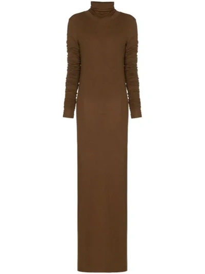 Shop Lemaire Roll-neck Maxi Dress In Brown