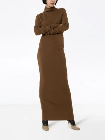 Shop Lemaire Roll-neck Maxi Dress In Brown