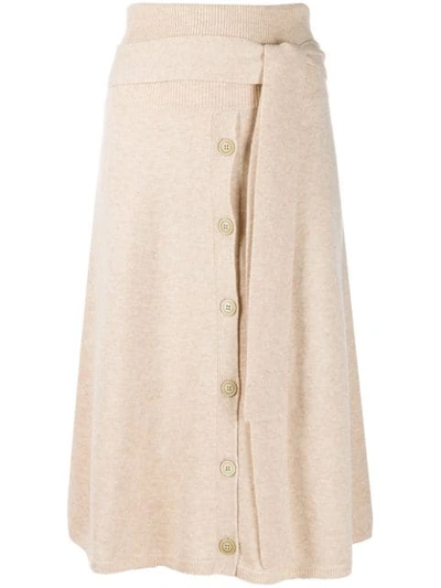 Shop Joseph Knitted Midi Skirt In Neutrals