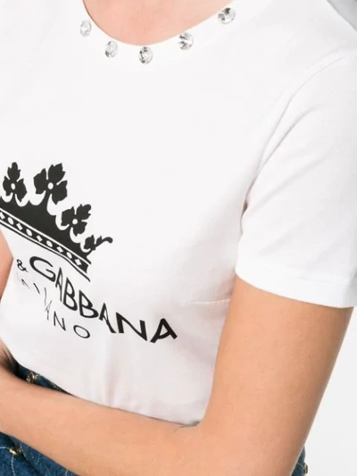 Shop Dolce & Gabbana Diamante Collar Logo Crown Print Cotton T Shirt In White