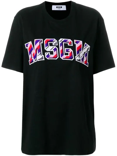 Shop Msgm Front-logo Loose T-shirt In Black