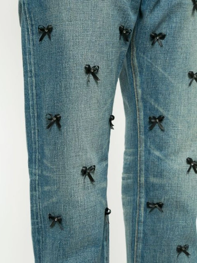 Shop Tu Es Mon Tresor Bow Detail Straight Jeans In Blue