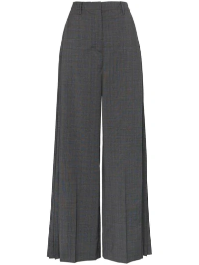 Shop Prada Check Pleated Tailored Trousers In Antracite