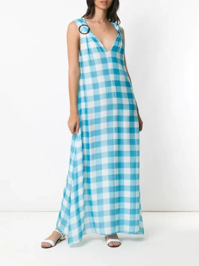 Shop Adriana Degreas Long Checked Dress In Blue