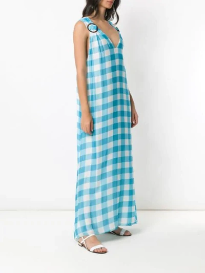 Shop Adriana Degreas Long Checked Dress In Blue