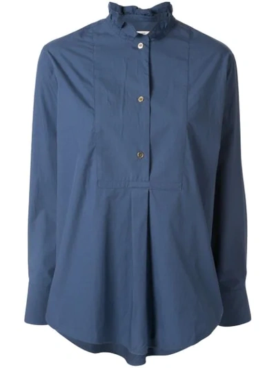 Shop Atlantique Ascoli Loose-fit Ruffled-neck Blouse In Blue