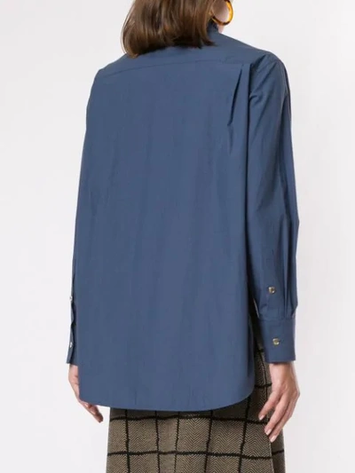 Shop Atlantique Ascoli Loose-fit Ruffled-neck Blouse In Blue