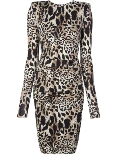 Shop Alexandre Vauthier Lynx Print Dress In Brown