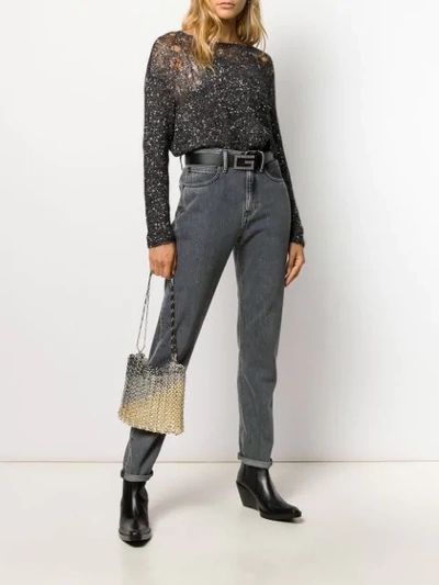 Shop Saint Laurent Open-knit Sequin Embellished Jumper In Black