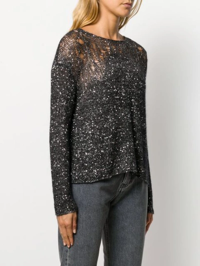 Shop Saint Laurent Open-knit Sequin Embellished Jumper In Black
