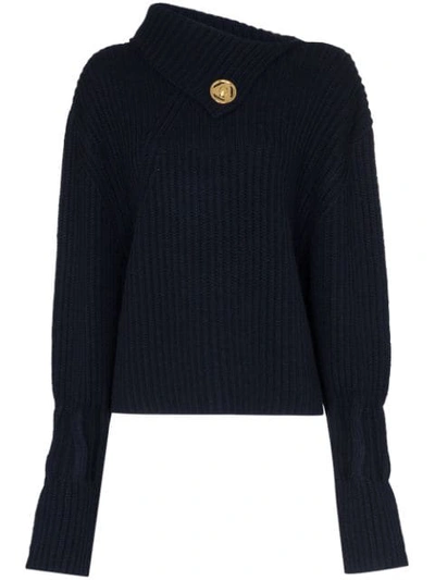 Shop Jw Anderson Foldover-neck Ribbed Sweater In Blue