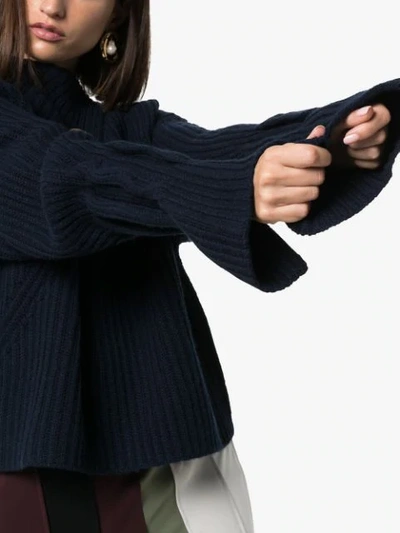 Shop Jw Anderson Foldover-neck Ribbed Sweater In Blue