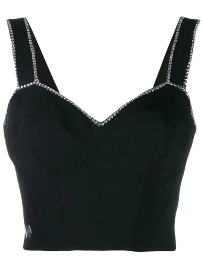 Shop Philipp Plein Embellished Cropped Top In Black