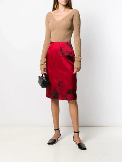 Shop N°21 Floral Print Pencil Skirt In Red