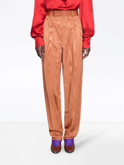 Shop Gucci Moiré Straight-leg Trousers In Orange