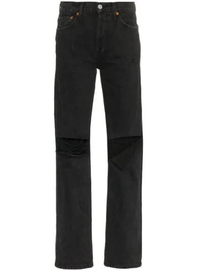 Shop Re/done High Rise Cutout Loose Jeans In Black