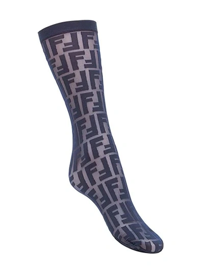 Shop Fendi Semi-transparent Logo Socks In Blue