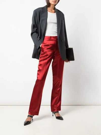 Shop Helmut Lang High Waisted Straight Leg Trousers In Red