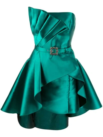 Shop Alberta Ferretti Pleated Detail Satin Cocktail Dress In Green