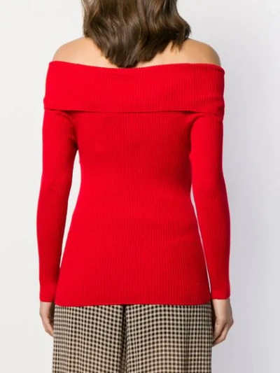 Shop Paule Ka Ribbed Off-the-shoulder Jumper In Red