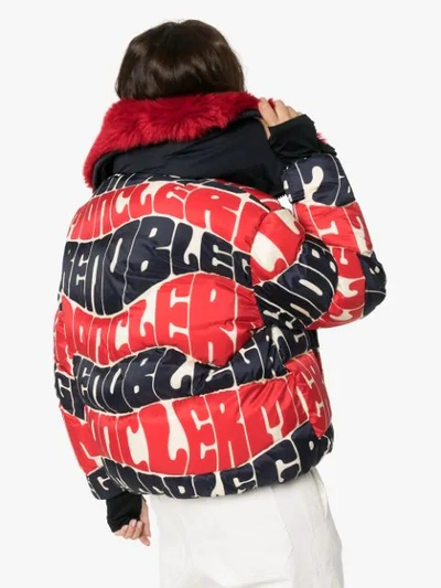 Shop Moncler Logo Print Puffer Jacket In Red