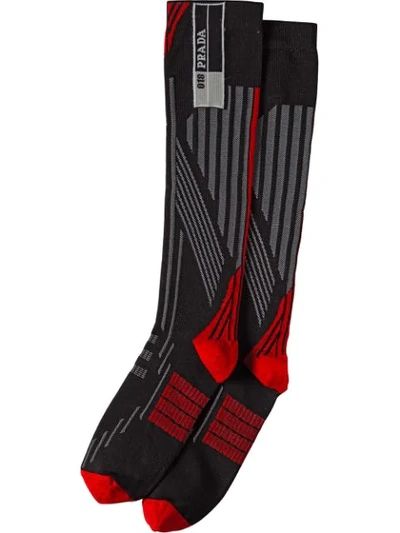 Shop Prada Geometric Intarsia Socks - Black
