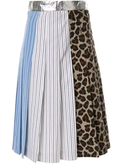Shop Msgm Paneled Pleated Skirt In Multicolour