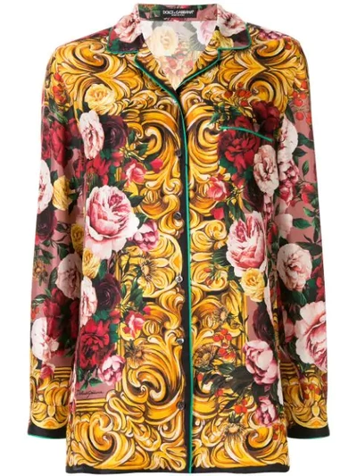 Shop Dolce & Gabbana Baroque And Floral Print Shirt In Yellow