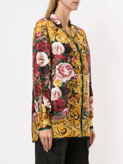 Shop Dolce & Gabbana Baroque And Floral Print Shirt In Yellow