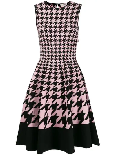 Shop Alexander Mcqueen Houndstooth Flared Dress In Black