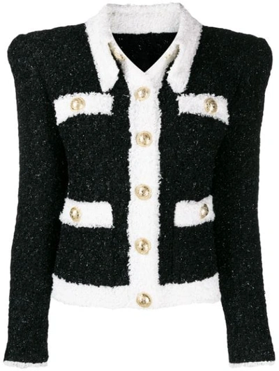 Shop Balmain Tweed Button-front Jacket In Eab Noir