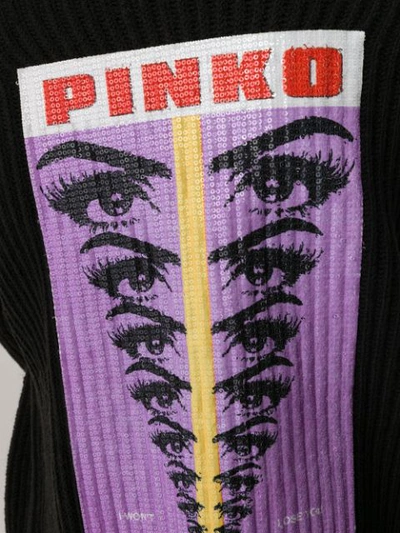 Shop Pinko Sequinned Eye Print Sweater In Z99 Nero Limousine