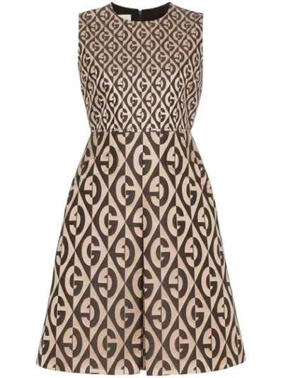 Shop Gucci G Rhombus Logo-print Dress In Brown