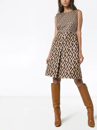 Shop Gucci G Rhombus Logo-print Dress In Brown